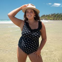 Hannah Ruched Swimsuit – Black & White Polkadot