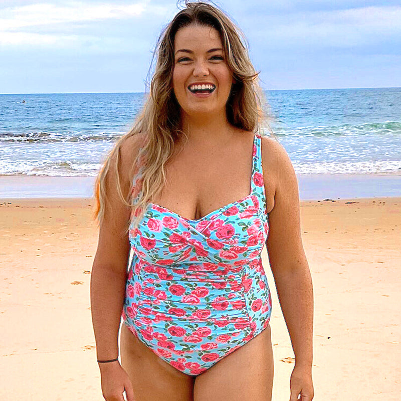 GEORGIA Ruched Twist Front Swimsuit - Vintage Blue Floral