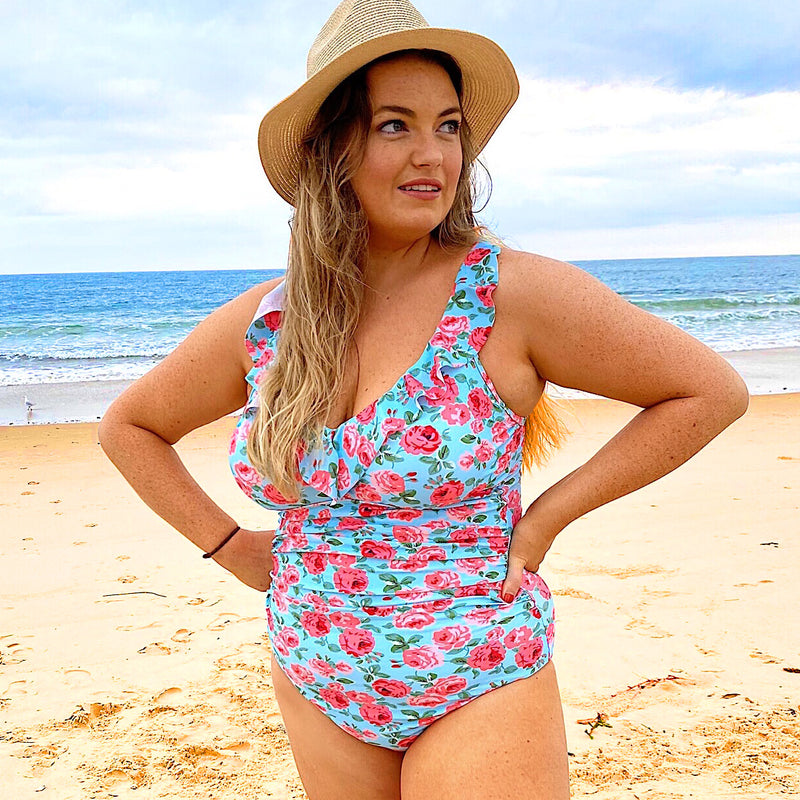 Hannah Ruched Swimsuit – Vintage Blue Floral