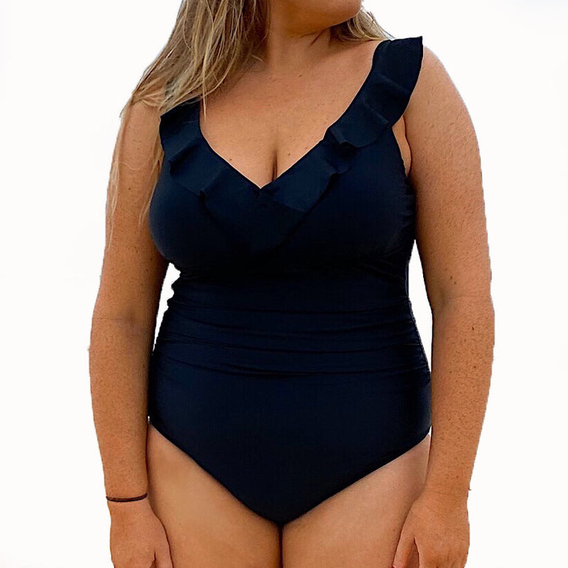 Hannah D/E Cup Ruched Swimsuit – Jet Black – Sizes 12 to 20