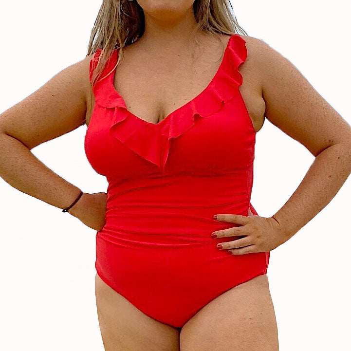 Hannah D/E Cup Ruched Swimsuit – Cherry Red – Sizes 12 to 20