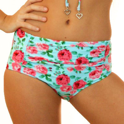 MARILYN - 1950's High Waisted Bikini Pant - Vintage Blue Floral