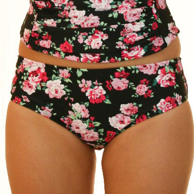 SOPHIA - Midrise Tankini / Bikini Bottoms - Vintage Black Floral