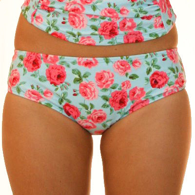 SOPHIA - Midrise Tankini / Bikini Bottoms - Vintage Blue Floral