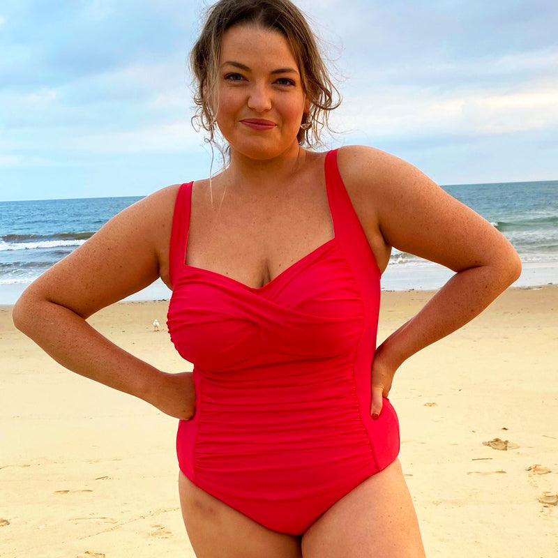 GEORGIA Ruched Twist Front Swimsuit - Cherry Red