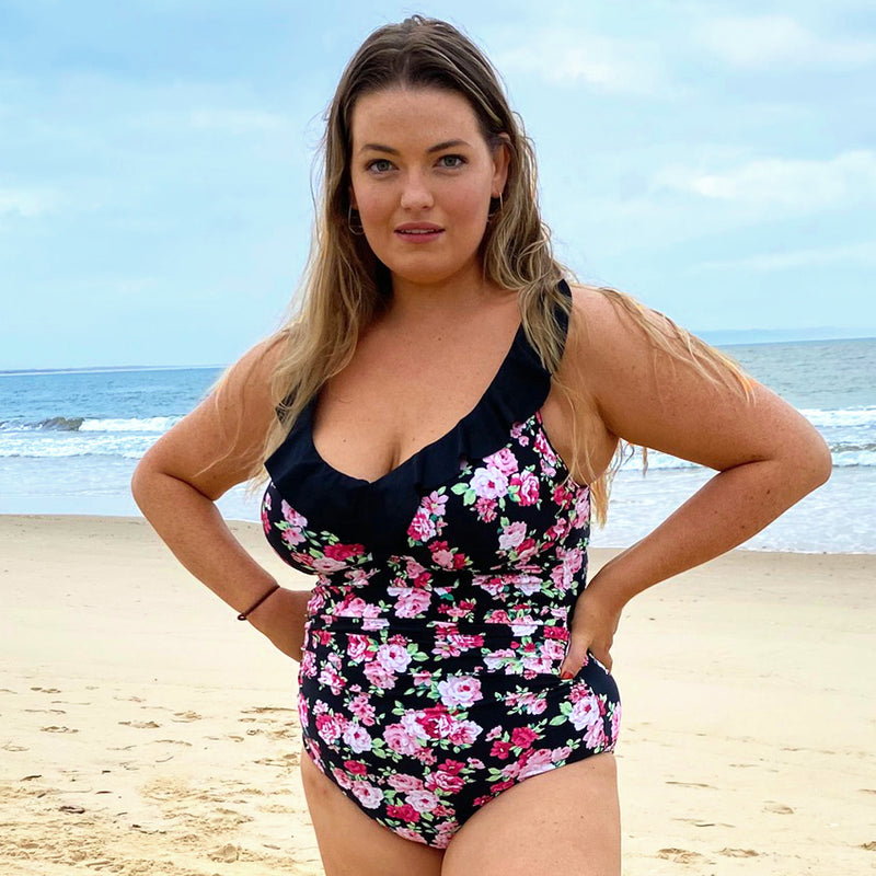 Hannah Ruched Swimsuit – Vintage Black Floral