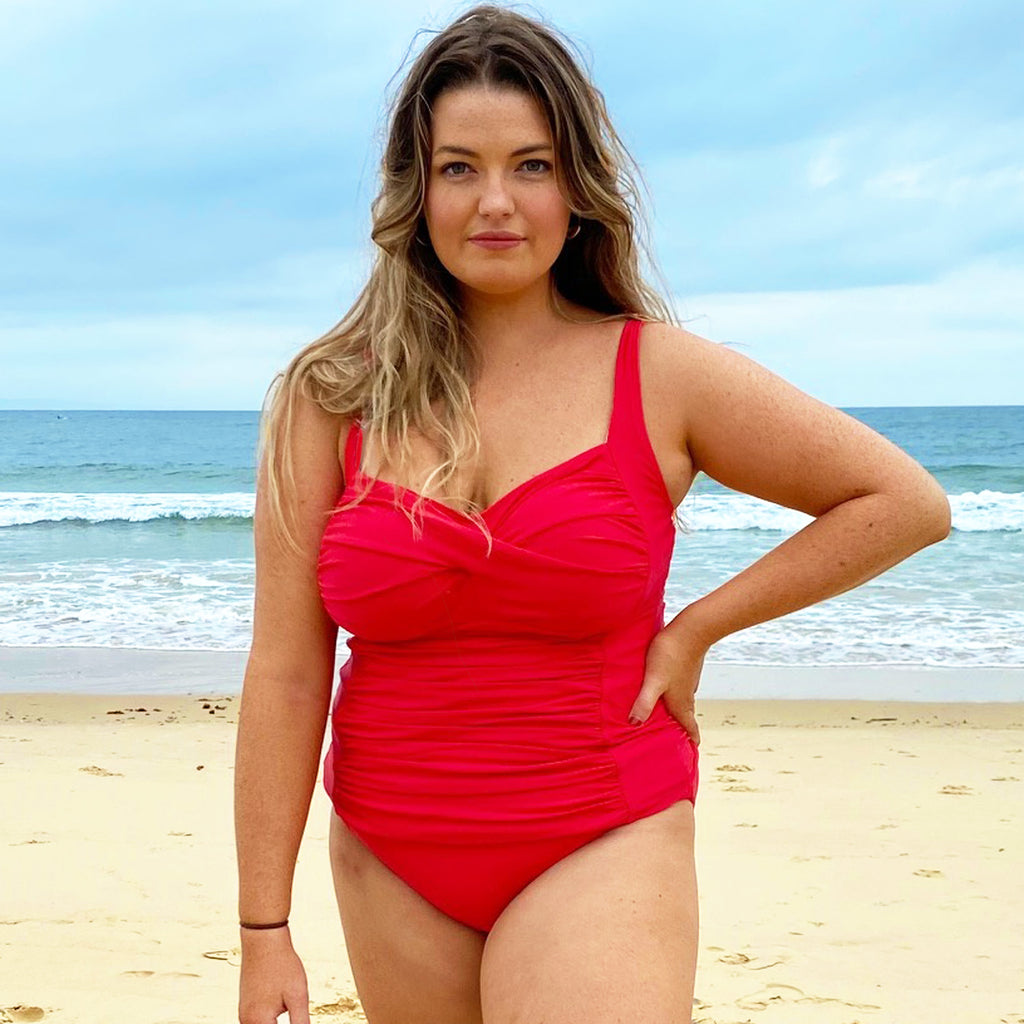 SOPHIA Twist Tankini Ruched Singlet Top - Cherry Red - Sizes 12-20