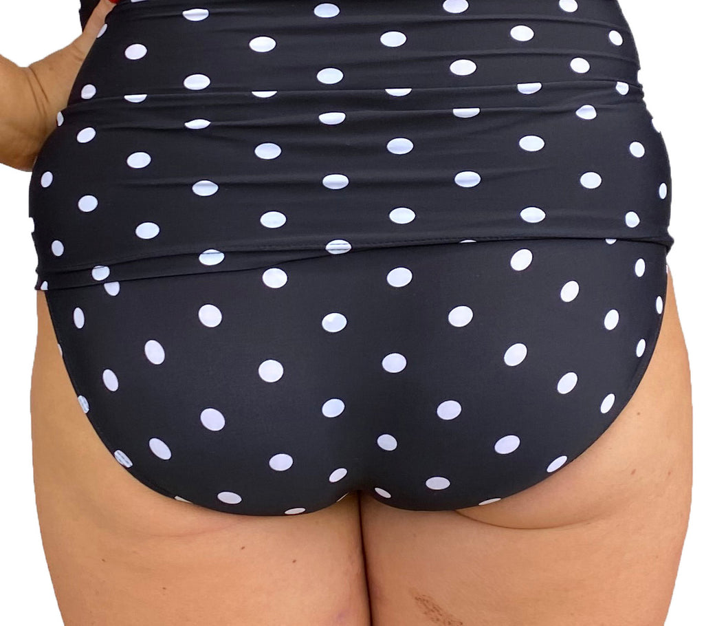 SOPHIA - Midrise Tankini / Bikini Bottoms - Black & White Polkadot