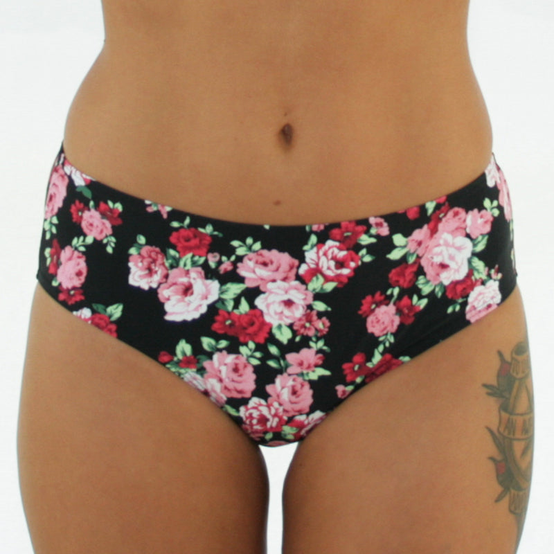 ALICE – Mid Rise Bikini / Tankini Pant – Vintage Black Floral