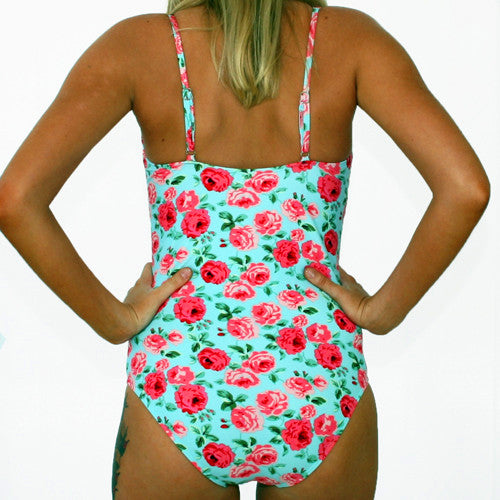 GEORGIA Ruched Twist Front Swimsuit - Vintage Blue Floral - Sizes 12 - 22