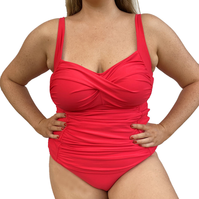 GEORGIA Ruched Twist Front Swimsuit - Cherry Red