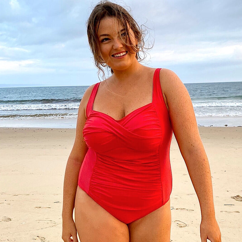 GEORGIA Ruched Twist Front Swimsuit - Cherry Red