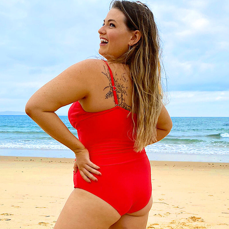 Hannah Ruched Swimsuit – Cherry Red