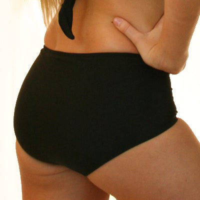 MARILYN - 1950's Ruched High Waisted Bikini Bottoms - Jet Black