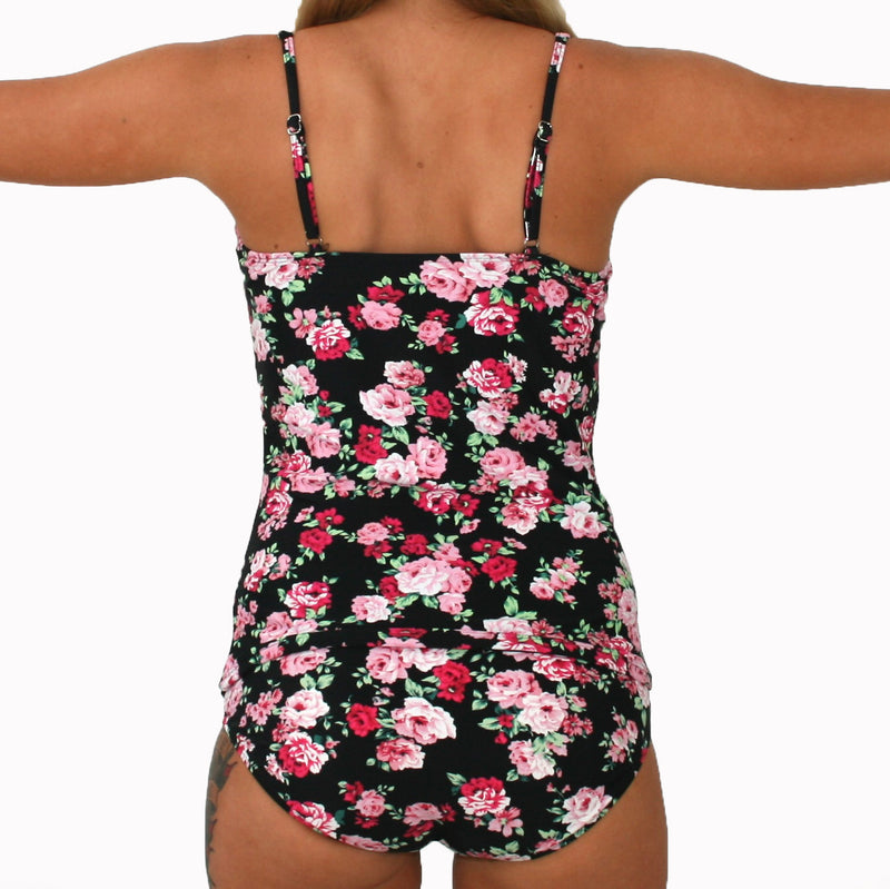 SOPHIA Twist Tankini Ruched Singlet Top - Vintage Black Floral - Sizes 12 - 20