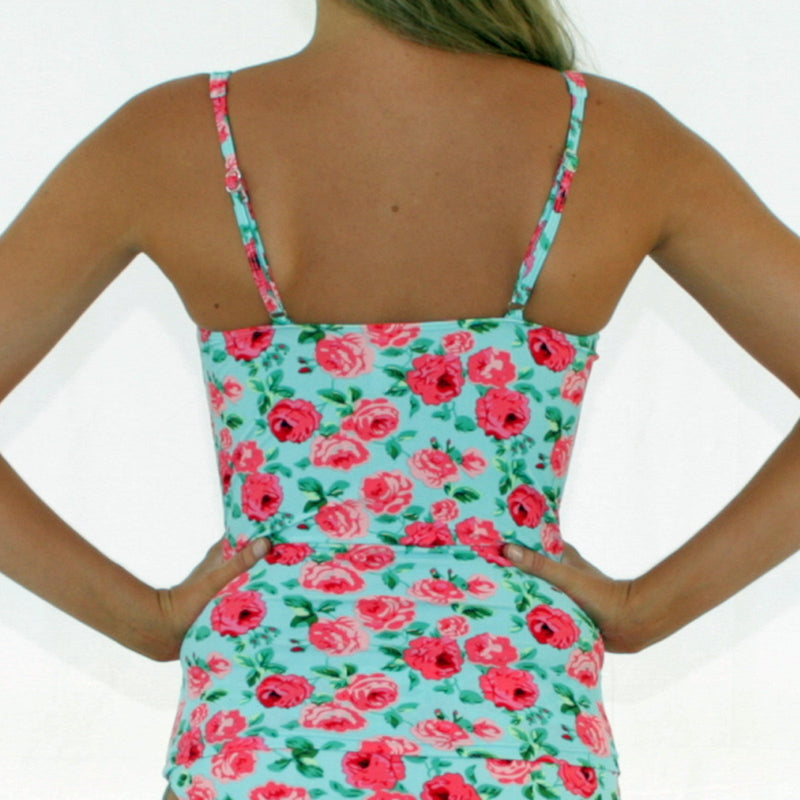 SOPHIA Twist Tankini Ruched Singlet Top - Vintage Blue Floral - Sizes 12 - 20