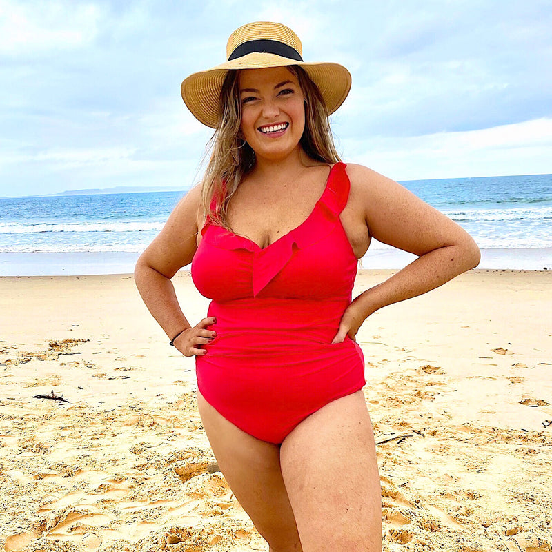 Hannah Ruched Swimsuit – Cherry Red