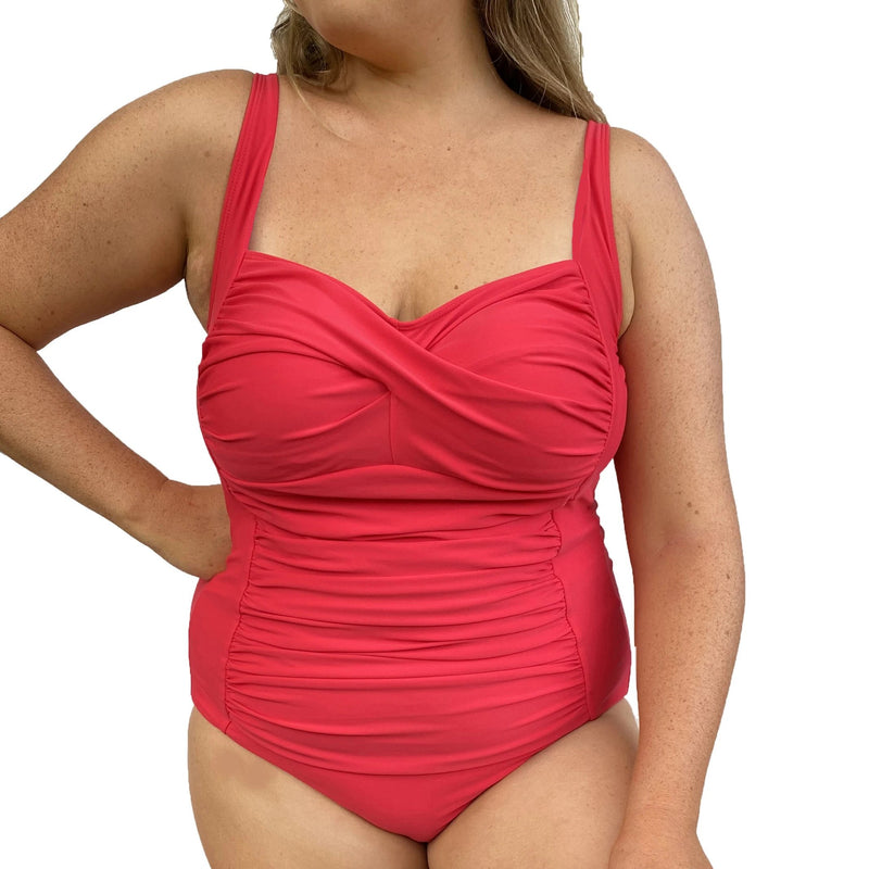 GEORGIA Ruched Twist Front Swimsuit - Cherry Red - Sizes 12-22