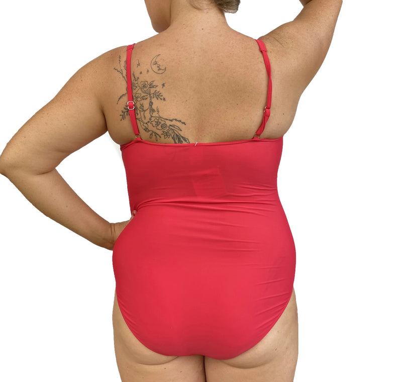 GEORGIA Ruched Twist Front Swimsuit - Cherry Red - Sizes 12-22