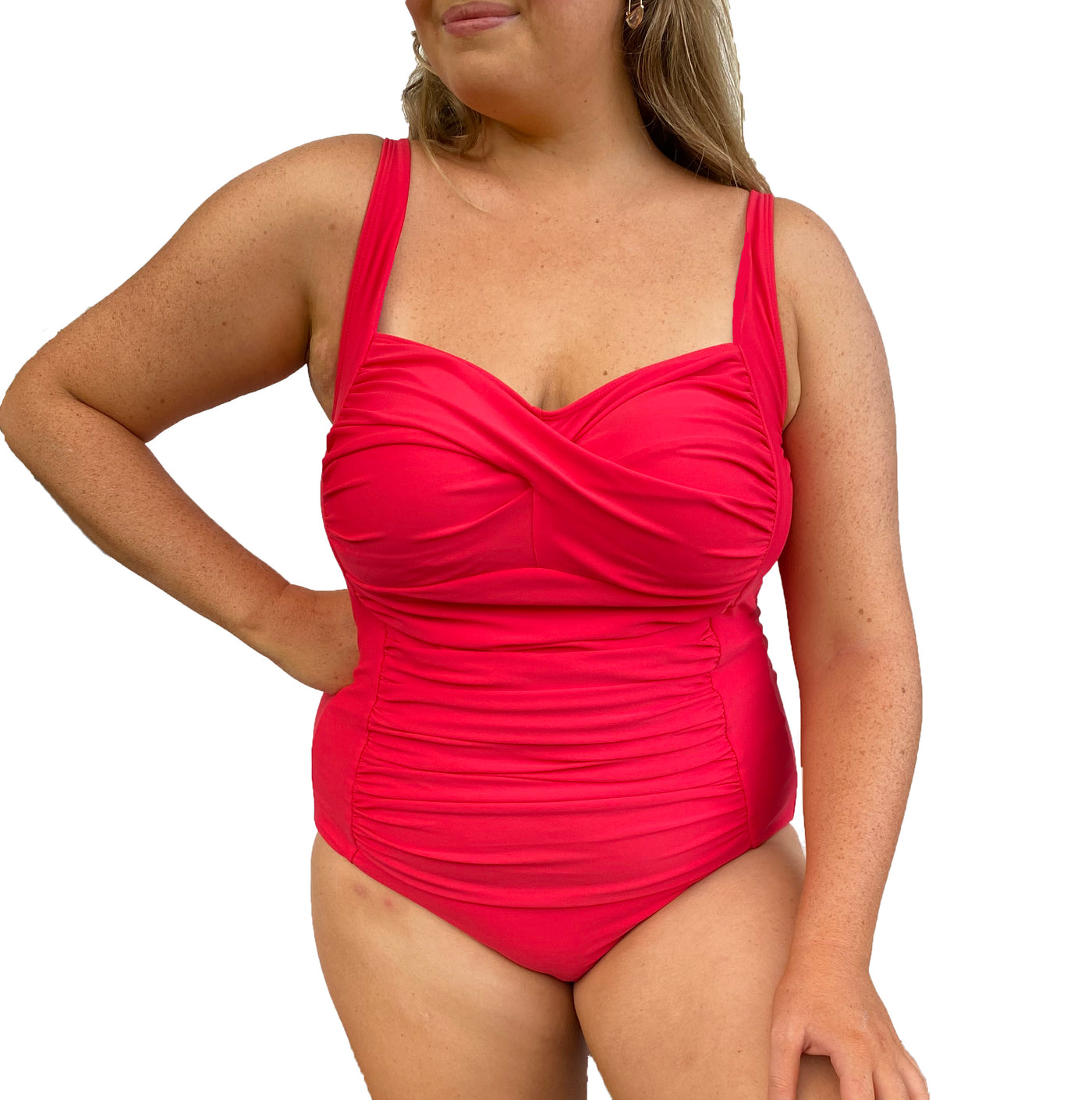 GEORGIA Ruched Twist Front Swimsuit - Cherry Red - Sizes 12-22