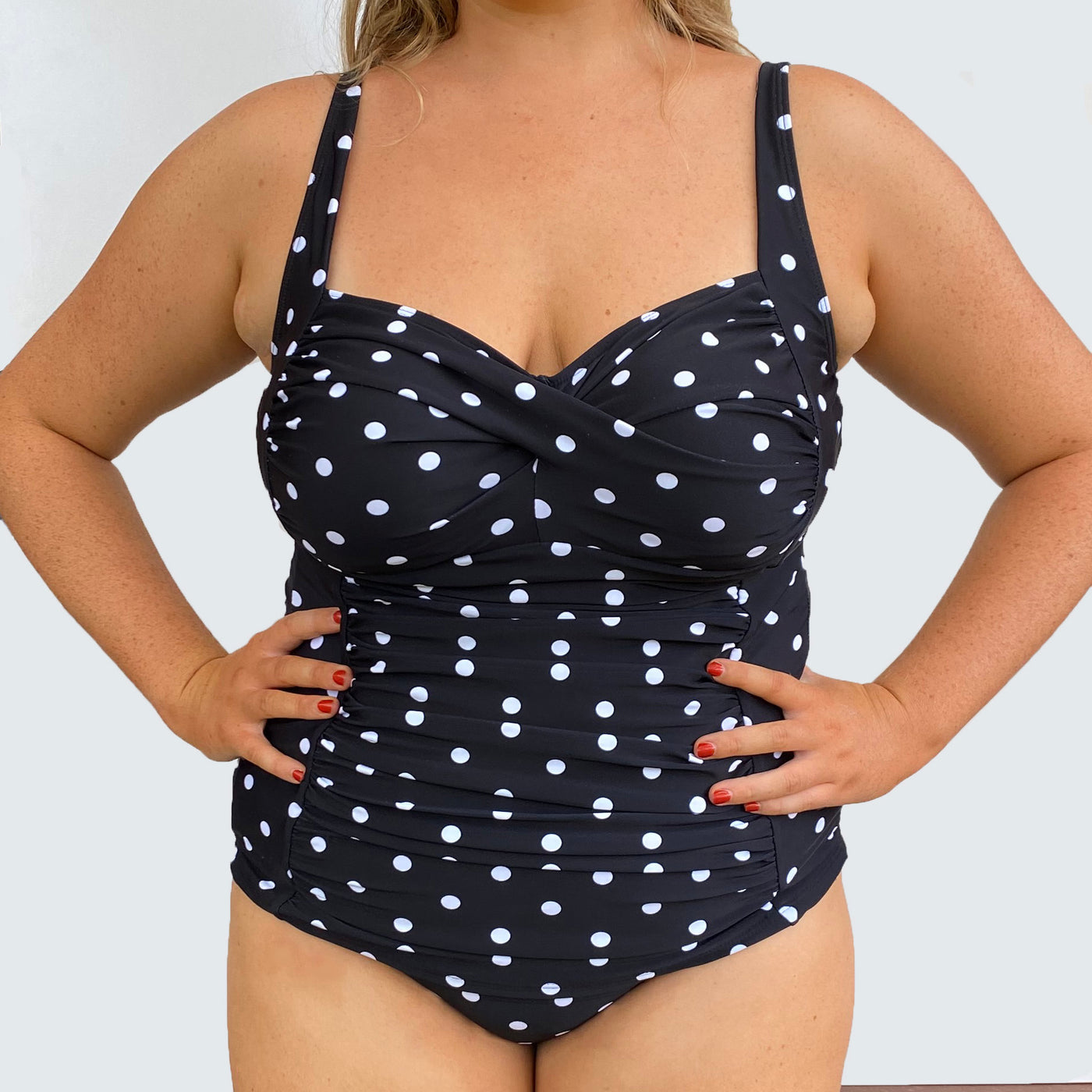 SOPHIA Twist Tankini Ruched Singlet Top Black White Polkadot